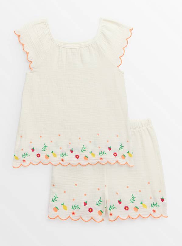 Cream Woven Fruit Embroidered Pyjamas 6-7 years
